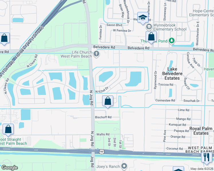 map of restaurants, bars, coffee shops, grocery stores, and more near 1210 Imperial Lake Road in West Palm Beach