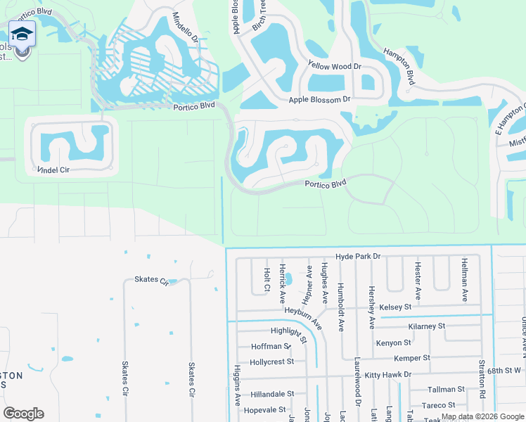 map of restaurants, bars, coffee shops, grocery stores, and more near 3842 Hyde Park Drive in Fort Myers