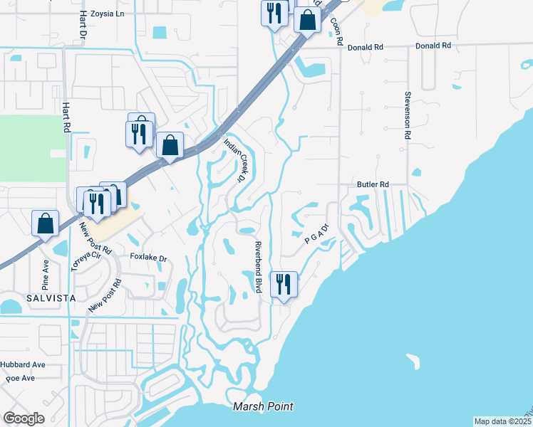map of restaurants, bars, coffee shops, grocery stores, and more near 610 Moonraker Court in North Fort Myers