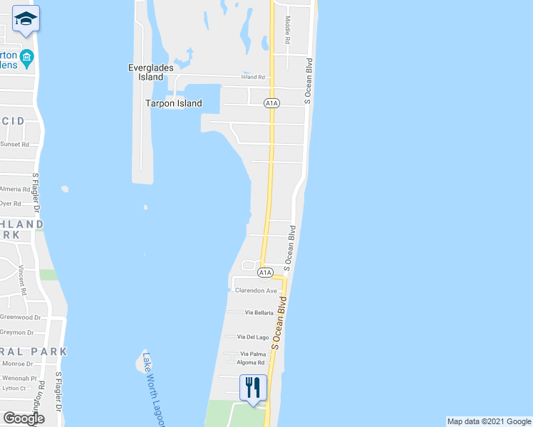 map of restaurants, bars, coffee shops, grocery stores, and more near 800 South County Road in Palm Beach
