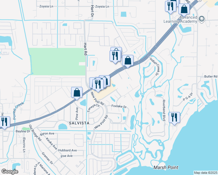 map of restaurants, bars, coffee shops, grocery stores, and more near 5690 Bayshore Road in North Fort Myers