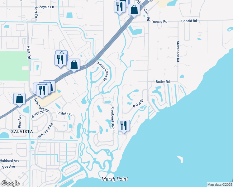 map of restaurants, bars, coffee shops, grocery stores, and more near 15390 Moonraker Court in North Fort Myers
