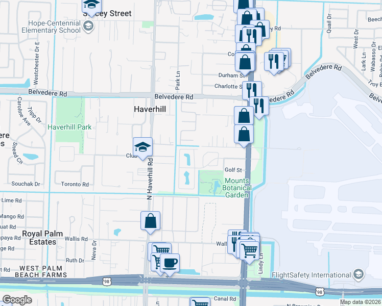 map of restaurants, bars, coffee shops, grocery stores, and more near 4755 Orleans Court in West Palm Beach