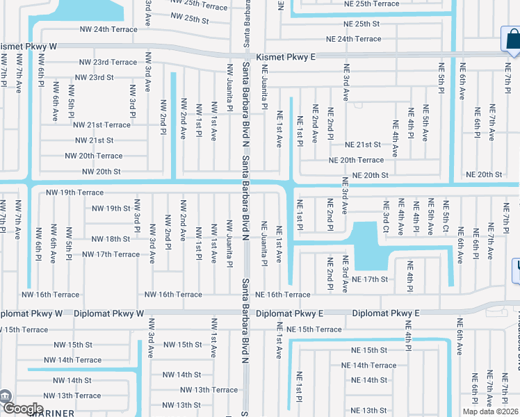 map of restaurants, bars, coffee shops, grocery stores, and more near 1904 Northeast Juanita Place in Cape Coral