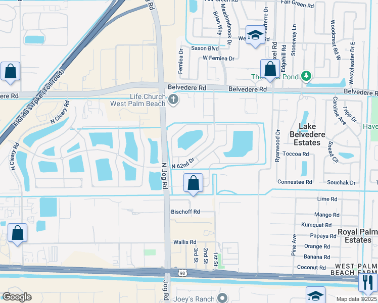 map of restaurants, bars, coffee shops, grocery stores, and more near 1210 Imperial Lake Road in West Palm Beach