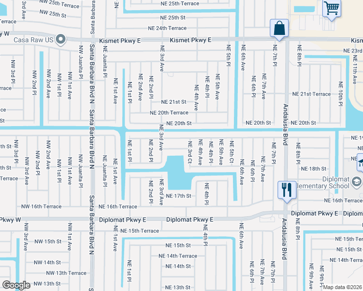 map of restaurants, bars, coffee shops, grocery stores, and more near 325 Northeast 19th Street in Cape Coral