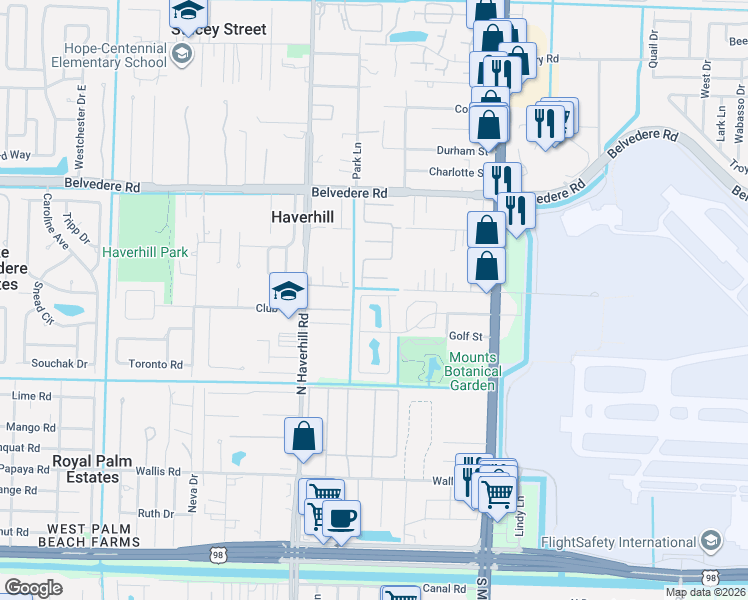 map of restaurants, bars, coffee shops, grocery stores, and more near 4755 Orleans Court in West Palm Beach