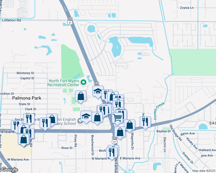map of restaurants, bars, coffee shops, grocery stores, and more near 2000 North Tamiami Trail in Fort Myers