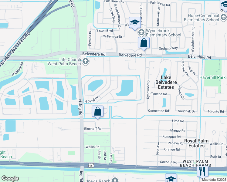 map of restaurants, bars, coffee shops, grocery stores, and more near 752 Perdido Heights Drive in Greenacres