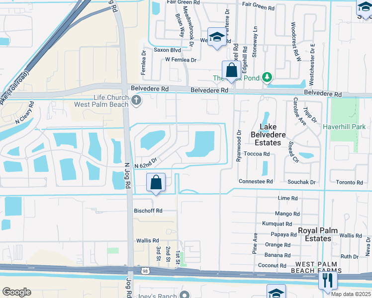 map of restaurants, bars, coffee shops, grocery stores, and more near 752 Perdido Heights Drive in Greenacres