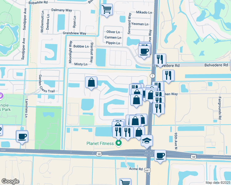 map of restaurants, bars, coffee shops, grocery stores, and more near 115 Tuscany Drive in Royal Palm Beach