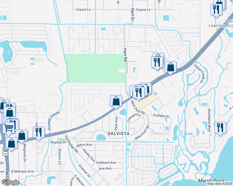map of restaurants, bars, coffee shops, grocery stores, and more near 117 Chisholm Trail in North Fort Myers