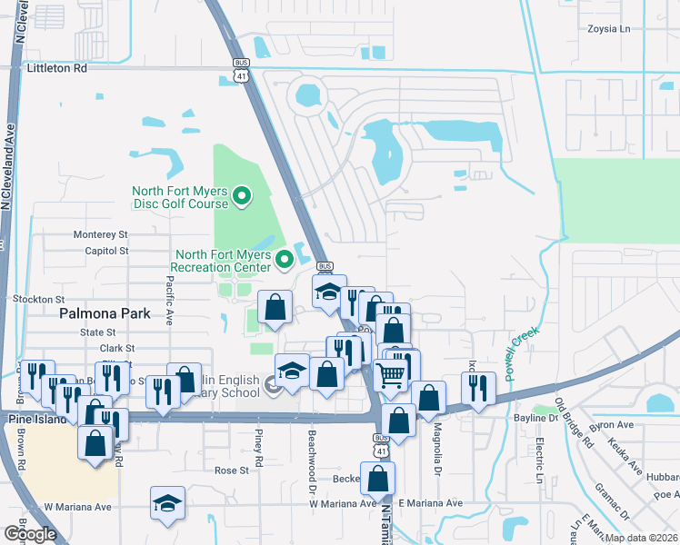 map of restaurants, bars, coffee shops, grocery stores, and more near 2000 North Tamiami Trail in Fort Myers