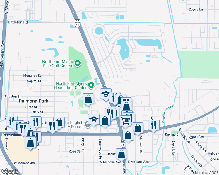 map of restaurants, bars, coffee shops, grocery stores, and more near 2000 North Tamiami Trail in Fort Myers
