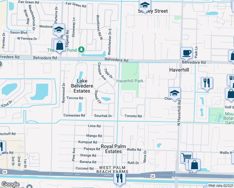 map of restaurants, bars, coffee shops, grocery stores, and more near 682 Caroline Avenue in West Palm Beach