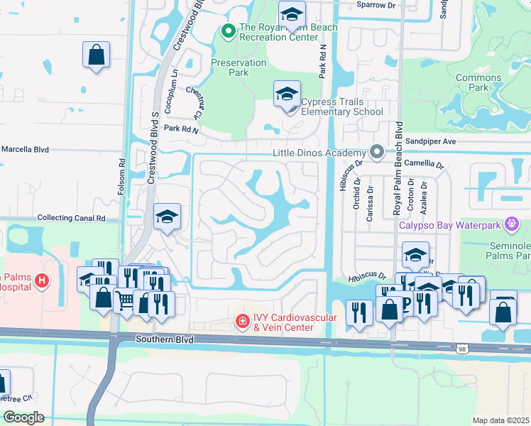 map of restaurants, bars, coffee shops, grocery stores, and more near 117 Kapok Crescent in Royal Palm Beach