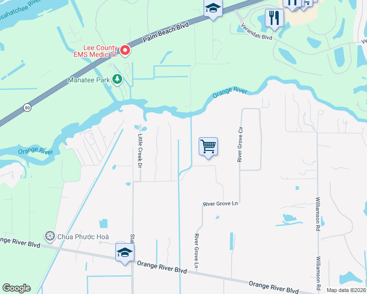 map of restaurants, bars, coffee shops, grocery stores, and more near 11190 Equestrian Circle in Fort Myers