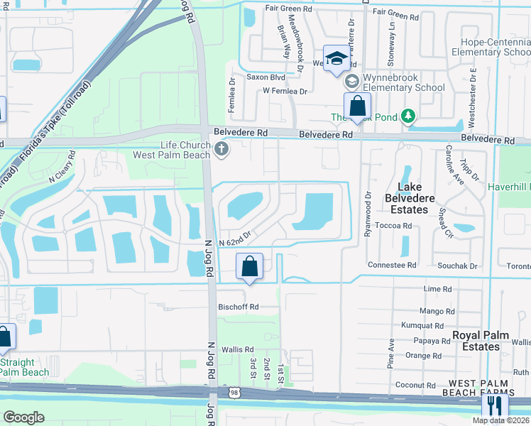 map of restaurants, bars, coffee shops, grocery stores, and more near 687 Perdido Heights Drive in Greenacres