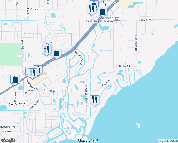 map of restaurants, bars, coffee shops, grocery stores, and more near 610 Moonraker Court in North Fort Myers