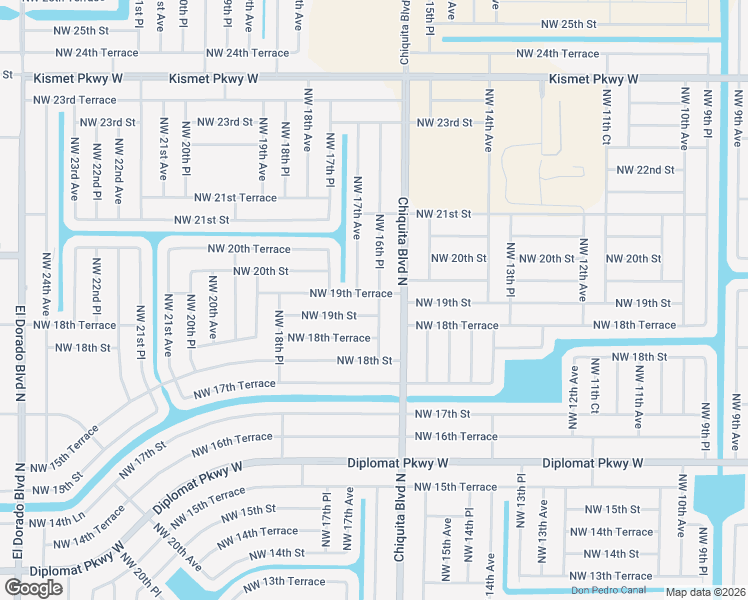 map of restaurants, bars, coffee shops, grocery stores, and more near 1617 Northwest 19th Street in Cape Coral