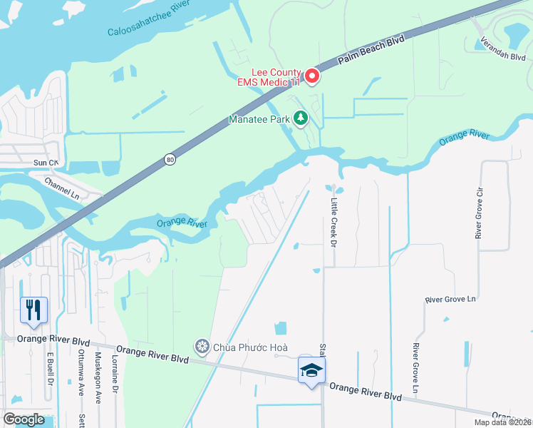 map of restaurants, bars, coffee shops, grocery stores, and more near 3860 Ellis Road in Fort Myers