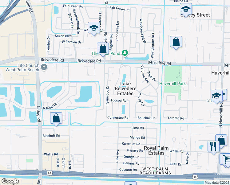 map of restaurants, bars, coffee shops, grocery stores, and more near 5845 Gypsum Place in West Palm Beach