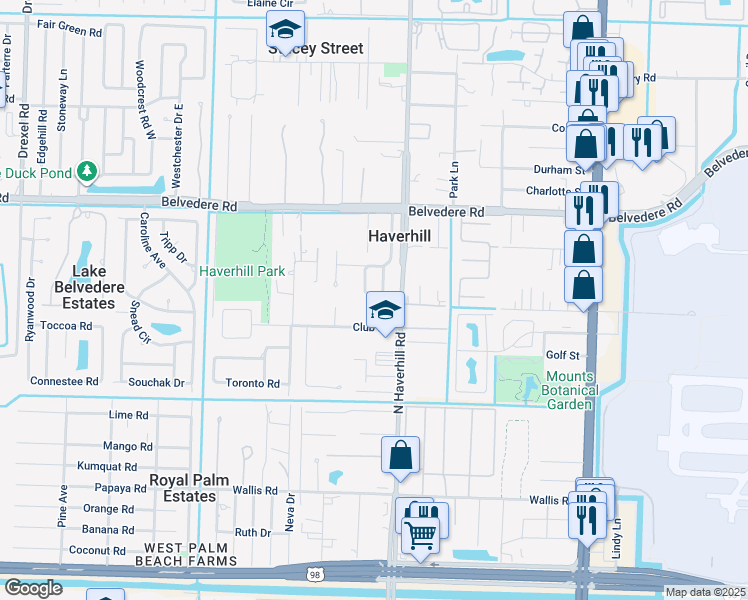 map of restaurants, bars, coffee shops, grocery stores, and more near 5051 Club Road in Haverhill