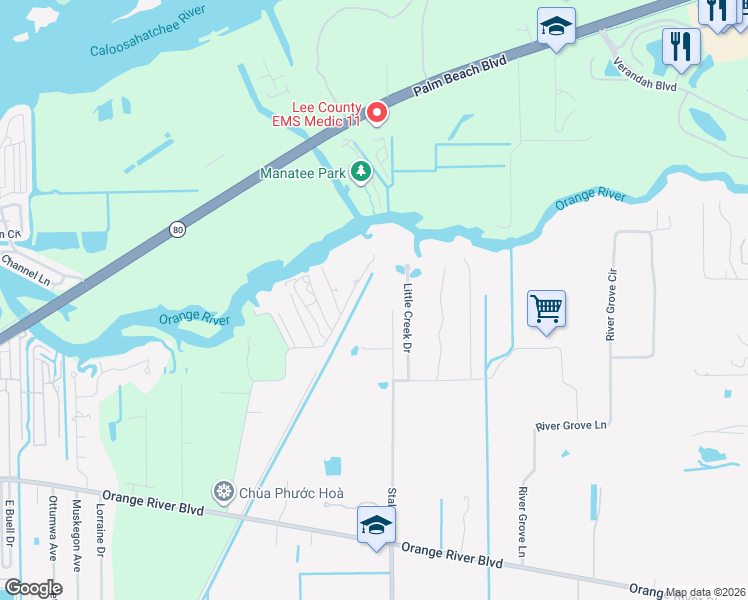 map of restaurants, bars, coffee shops, grocery stores, and more near 3660 Ellis Road in Fort Myers