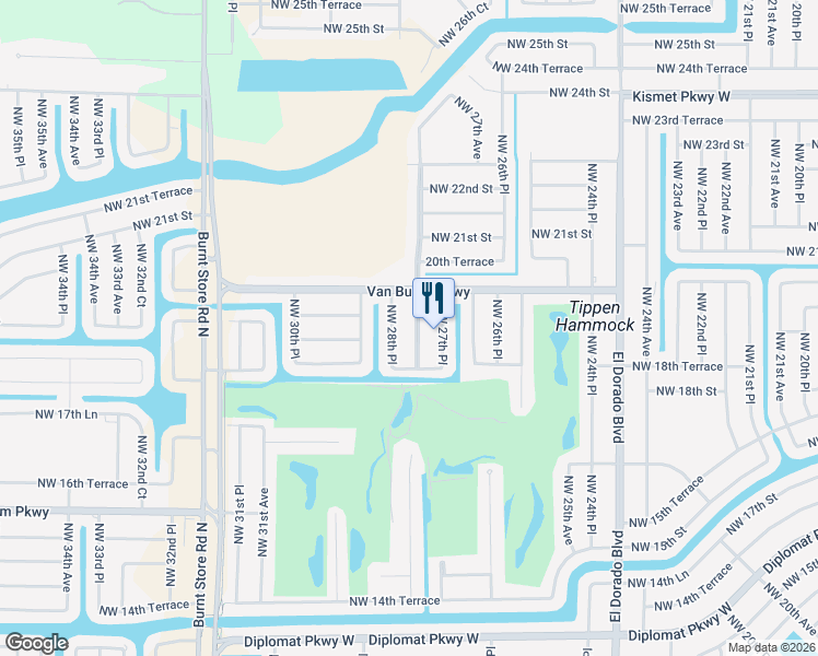 map of restaurants, bars, coffee shops, grocery stores, and more near 1918 Northwest 28th Place in Cape Coral