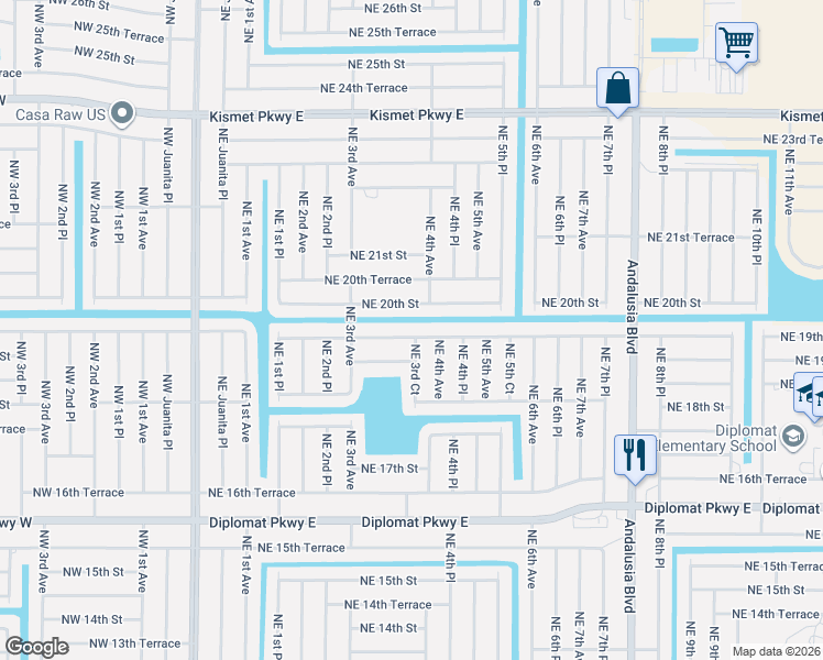 map of restaurants, bars, coffee shops, grocery stores, and more near 330 Northeast 20th Street in Cape Coral