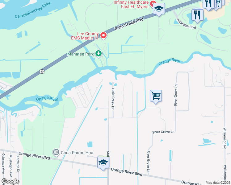 map of restaurants, bars, coffee shops, grocery stores, and more near 3790 Little Creek Drive in Fort Myers