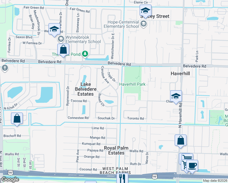 map of restaurants, bars, coffee shops, grocery stores, and more near 803 Caroline Avenue in West Palm Beach