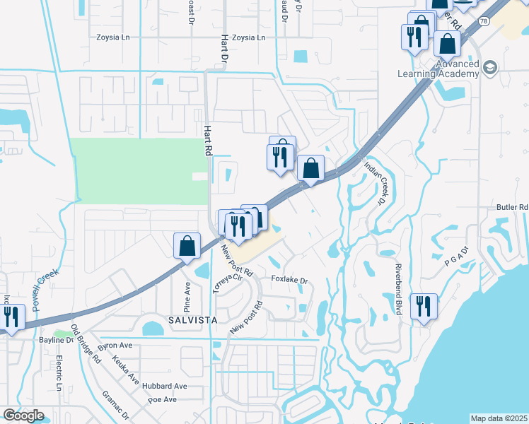 map of restaurants, bars, coffee shops, grocery stores, and more near 5690 Bayshore Road in North Fort Myers