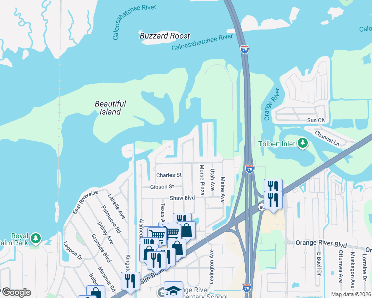 map of restaurants, bars, coffee shops, grocery stores, and more near 326 Georgia Avenue in Fort Myers