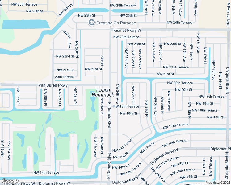 map of restaurants, bars, coffee shops, grocery stores, and more near 1913 Northwest 24th Avenue in Cape Coral