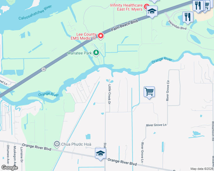 map of restaurants, bars, coffee shops, grocery stores, and more near 3790 Little Creek Drive in Fort Myers