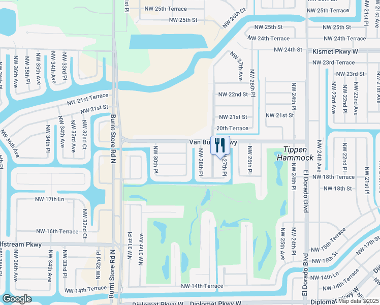 map of restaurants, bars, coffee shops, grocery stores, and more near 2901 Northwest 19th Terrace in Cape Coral