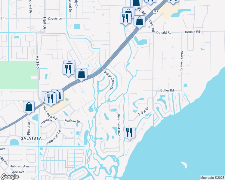 map of restaurants, bars, coffee shops, grocery stores, and more near 1946 Indian Creek Drive in North Fort Myers