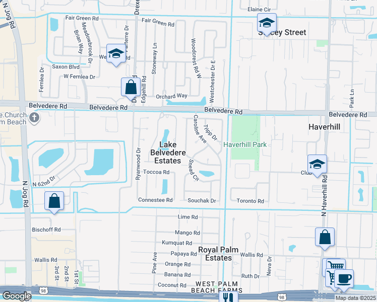 map of restaurants, bars, coffee shops, grocery stores, and more near 802 Sarazen Drive in West Palm Beach
