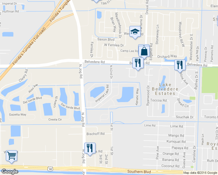 map of restaurants, bars, coffee shops, grocery stores, and more near 1048 Imperial Lake Road in West Palm Beach