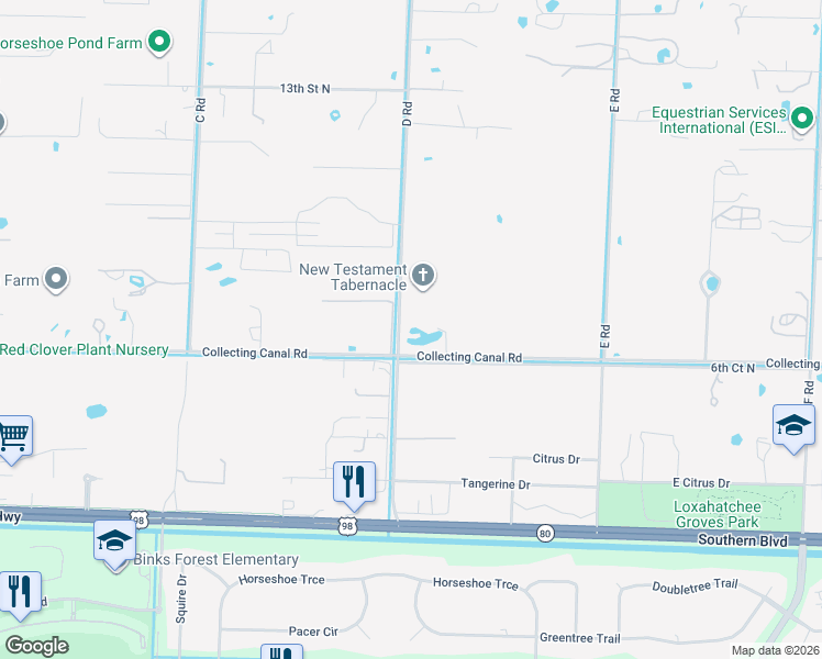 map of restaurants, bars, coffee shops, grocery stores, and more near 14439 Collecting Canal Road in Loxahatchee