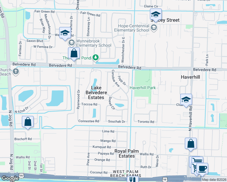 map of restaurants, bars, coffee shops, grocery stores, and more near 802 Sarazen Drive in West Palm Beach
