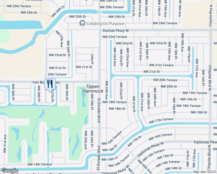 map of restaurants, bars, coffee shops, grocery stores, and more near 1913 Northwest 24th Avenue in Cape Coral