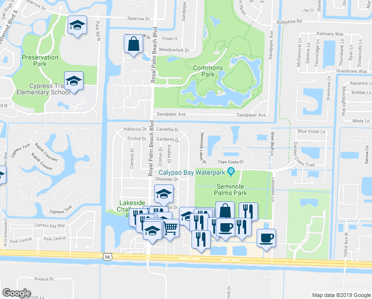map of restaurants, bars, coffee shops, grocery stores, and more near 859 Camellia Drive in West Palm Beach