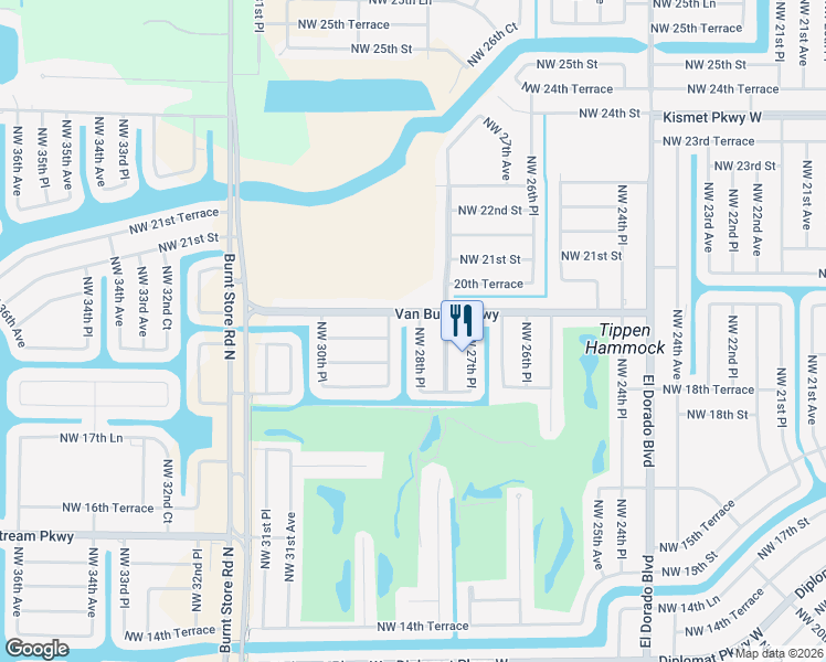 map of restaurants, bars, coffee shops, grocery stores, and more near 1918 Northwest 28th Place in Cape Coral