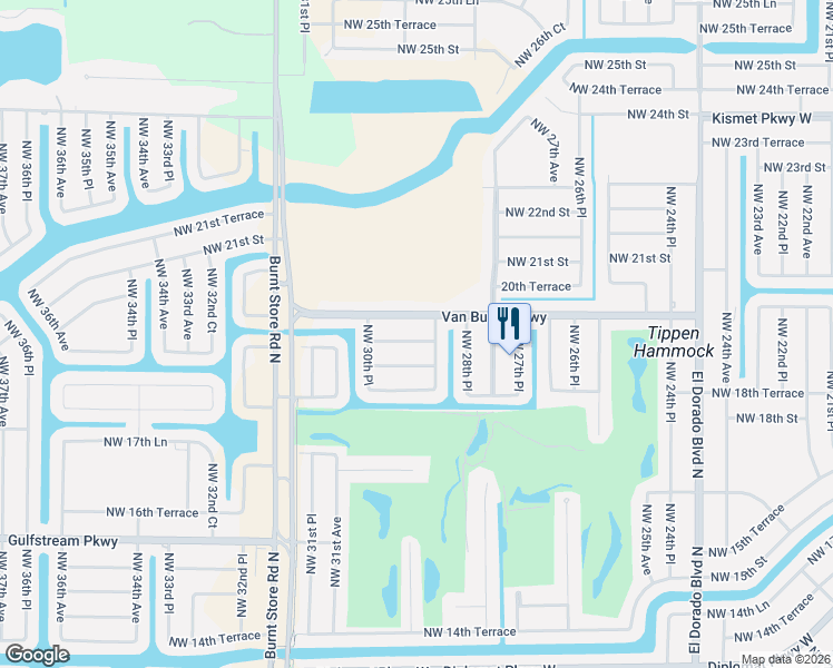 map of restaurants, bars, coffee shops, grocery stores, and more near 2901 Northwest 19th Terrace in Cape Coral