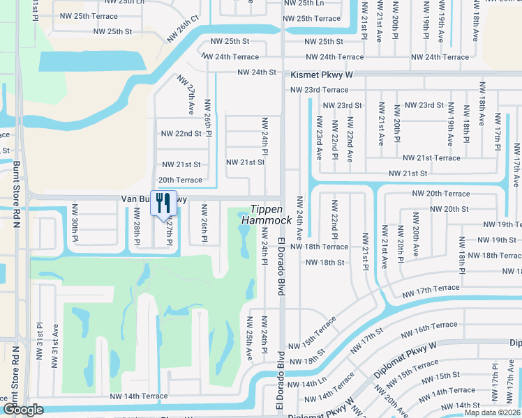 map of restaurants, bars, coffee shops, grocery stores, and more near 1918 Northwest 24th Place in Cape Coral