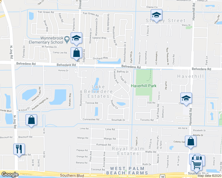 map of restaurants, bars, coffee shops, grocery stores, and more near 802 Sarazen Drive in West Palm Beach