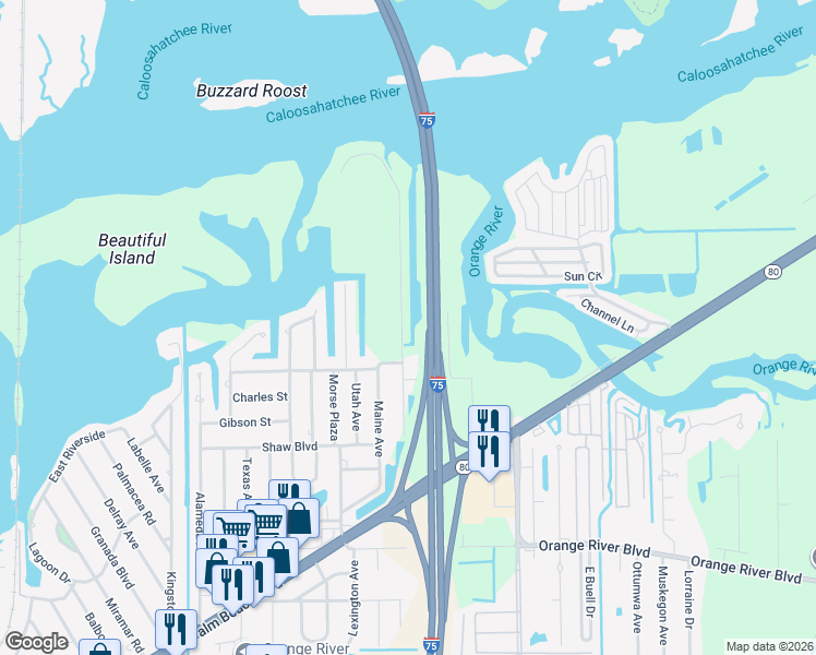 map of restaurants, bars, coffee shops, grocery stores, and more near 139 Schneider Drive in Fort Myers