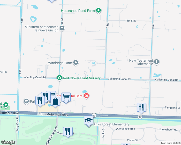 map of restaurants, bars, coffee shops, grocery stores, and more near 15223 Collecting Canal Road in Loxahatchee